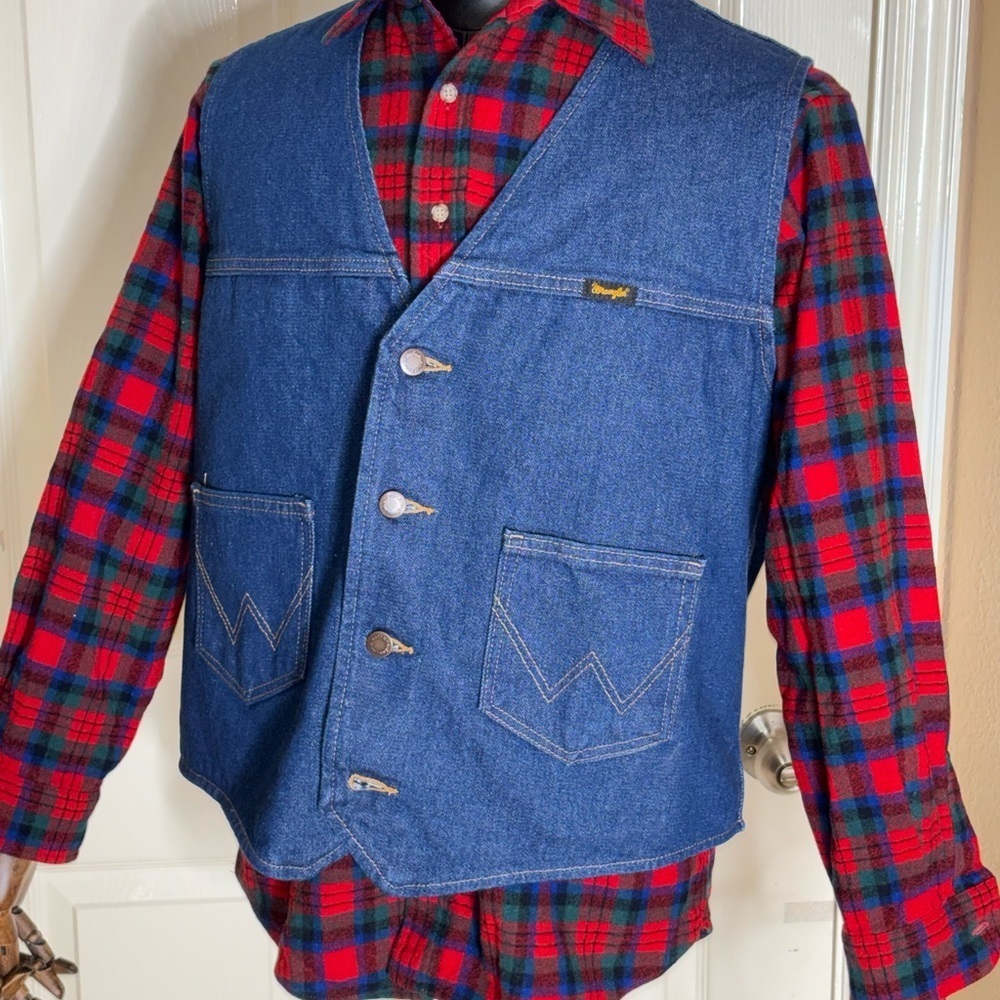 Wrangler Authentic Western Jacket Blue Denim Button Up Jean Vest Adult Size XL‌ - Picture 9 of 13